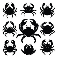 set crab silhouette vector on white background