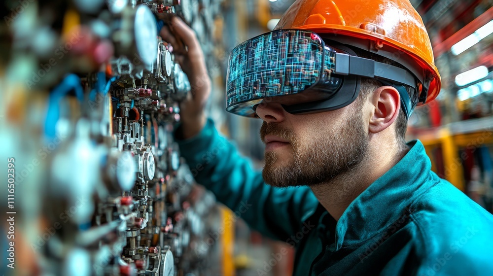 Poster workers using augmented reality glasses for enhanced visualizations in a tech-driven environment