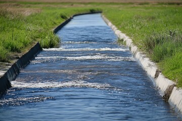 Obraz premium Pollution Concerns: Wastewater Outlet Flowing into a River in a Natural Setting Under Soft Lighting, Highlighting Environmental Damage Risks and Nearby Ecosystems