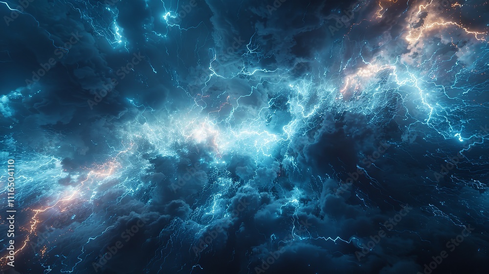 Wall mural this photo depicts a striking abstract image of a blue and black background illuminated by multiple 