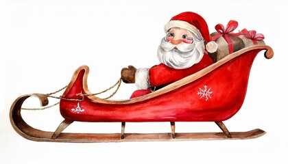 Acuarela Navide&ntilde;a: Pap&aacute; Noel y su Trineo Cargado de Alegr&iacute;a