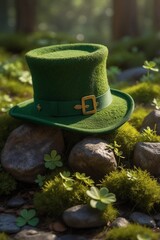 a  St. Patrick's Day hat  with shamrocks on rocks