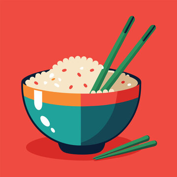 recommend clip art: Rice in a bowl with chopsticks isolated 
