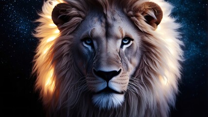 Naklejka premium portrait of a spectral lion with a glowing mane