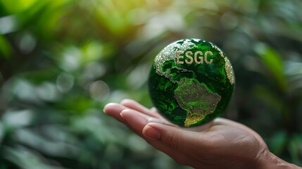 ESG Icon Concept with Earth Held in Hand, Symbolizing Environmental Responsibility, Sustainability, and Commitment to Protecting the Planet for Future Generations