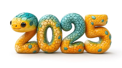 Fototapeta premium Number 2025 in the form of a snake, symbol of the New Year. New Year 2025