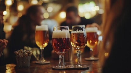 Two Glasses Of Beer On A Wooden Table In A Pub