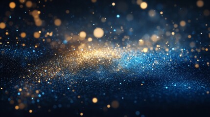 Fototapeta premium Abstract Blue and Gold Glitter Background with Bokeh Lights
