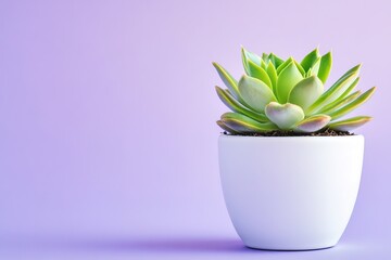 Obraz premium Succulent plant in white pot on purple background