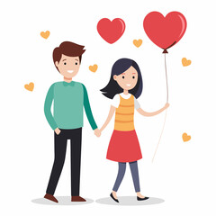 Man and woman holding with love balloon on a white background