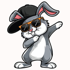 Fototapeta premium Dabbing Cute Rabbit Vector Illustration