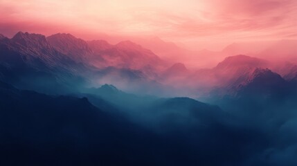 Fototapeta premium Misty Mountains Under a Pink Sunset Sky