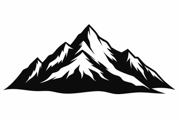 A simple Snow-Covered Mountain silhouette black vector white background