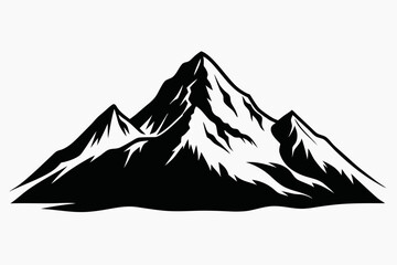 A simple Snow-Covered Mountain silhouette black vector white background
