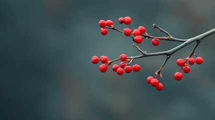 Close-up of Vibrant Red Berries on a Branch. Stunning Autumnal Nature Photography. A Detailed View of Nature's Beauty.