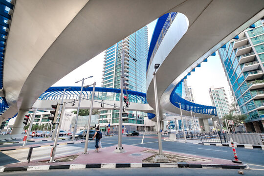 Dubai, UAE &ndash; october 18, 2024: Marina aboveground Pedestrian Bridge in Dubai Marina