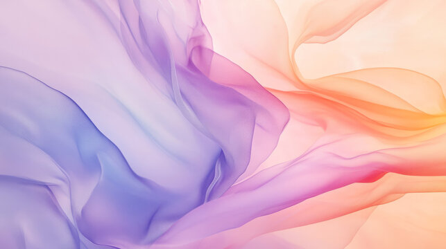 An abstract background with smooth, pastel gradients blending soft hues of lavender, peach, sky blue + flowing shapes and overlapping translucent watercolor wash waves layers modern, uplifting feel
