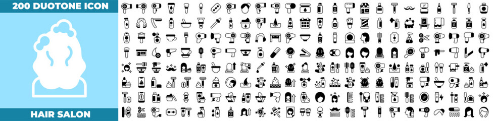Hair Salon Duotone Editable Icons set.