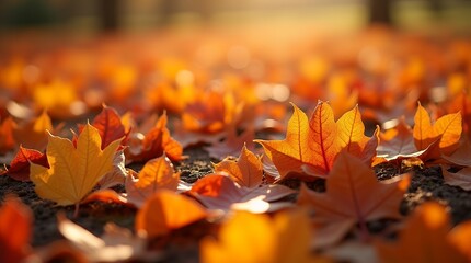 Autumnal Golden Leaves Carpet: A Golden Sunset Embrace