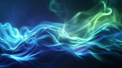 Obraz premium Abstract background with blue and green waves on a black background. Color light green abstract waves design
