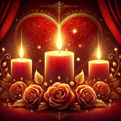 An illustration in the style of romantic vintage art, luxurious crimson background