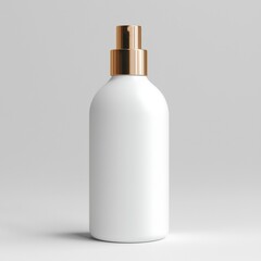 Sophisticated Spray Bottle Designs. A sleek, white spray bottle with a gold nozzle, ideal for cosmetics, fragrances, or personal care products.
