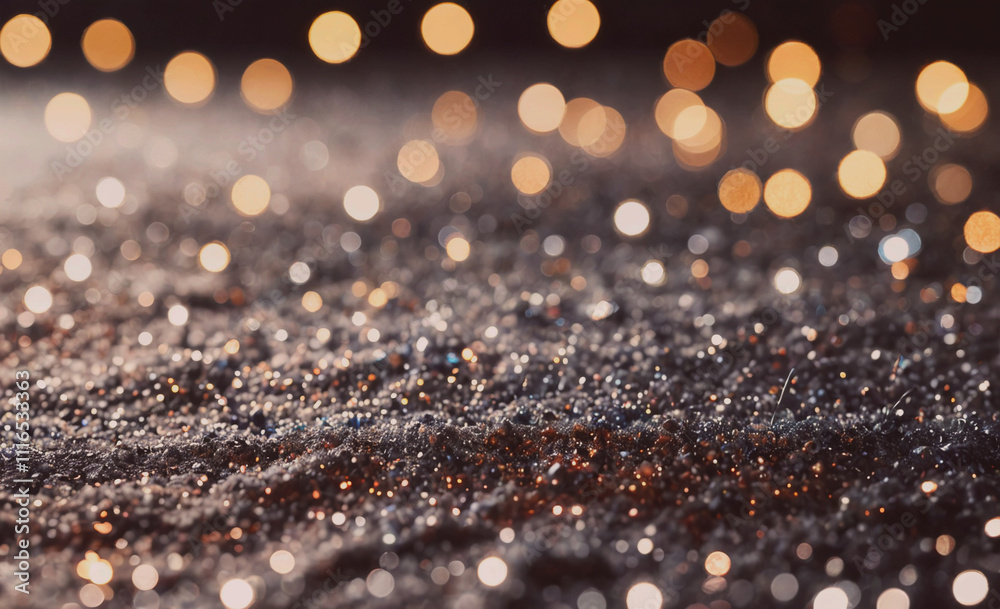 Poster Close up of a glittery surface with many small dots. The dots are of different sizes and are scattered all over the surface