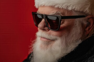 A strikingly handsome elderly Santa stands with a half-turn, exuding a boss-like aura