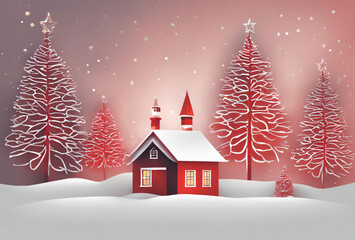 Naklejka premium christmas card with house and tree