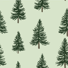 Fototapeta premium Pine tree seamless pattern vector isolated on light green background