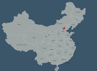Map Highlighting beijing Province in China with Regional Labels