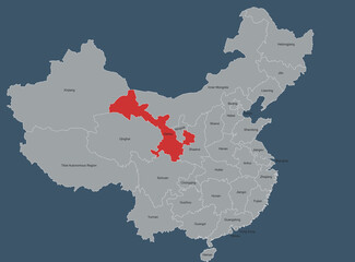 Map Highlighting Gansu Province in China with Regional Labels