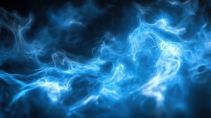 Fototapeta premium Abstract blue smoke swirls on dark background.