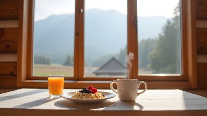 Cozy Breakfast with Mountain View at Sunrise