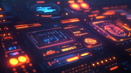 Fototapeta premium Futuristic Interface Displays Data Graphs And Biometric Scans