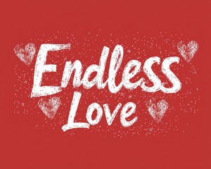 "Endless Love" stylishly scripted in cursive on a ruby red background with delicate heart designs,