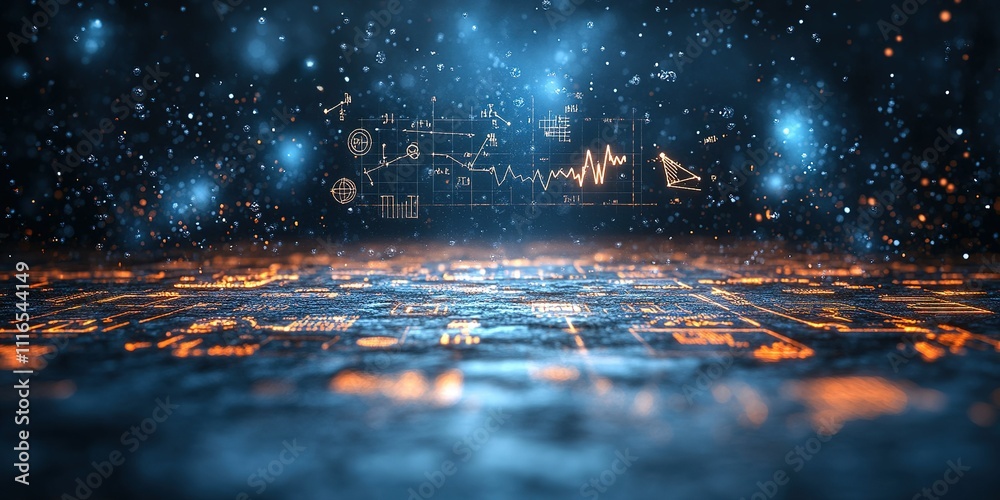 Poster visual representation of data analysis and digital transformation in a futuristic environment