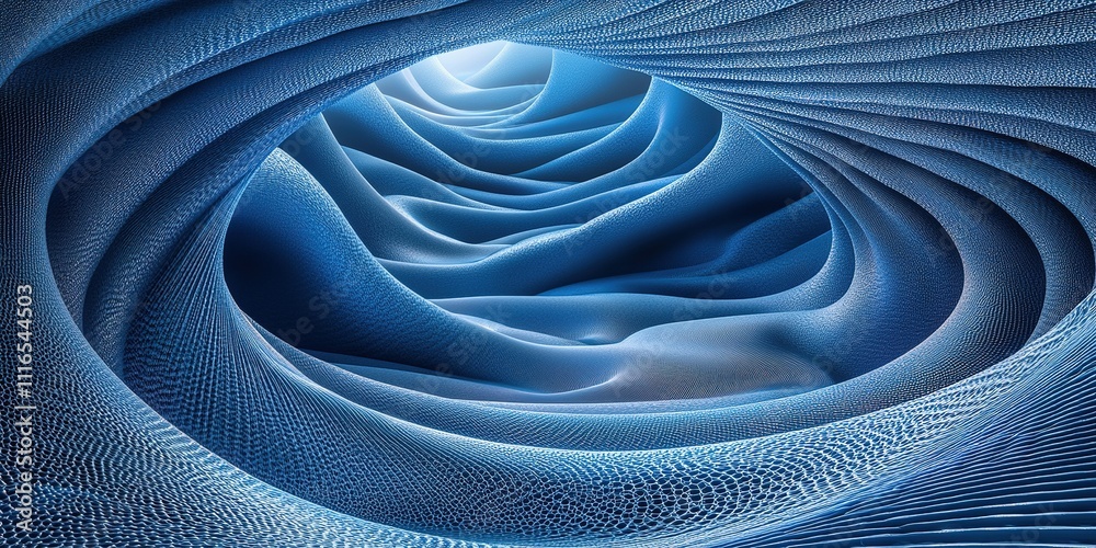 Poster abstract blue waves create a mesmerizing tunnel-like structure with intricate patterns and depth