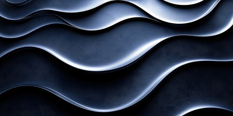 Obraz premium Curved metallic surfaces create an abstract wave pattern in deep blue and silver tones highlighting texture and depth