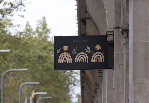 Blank commercial local business Sign Outside a Building in barcelona City