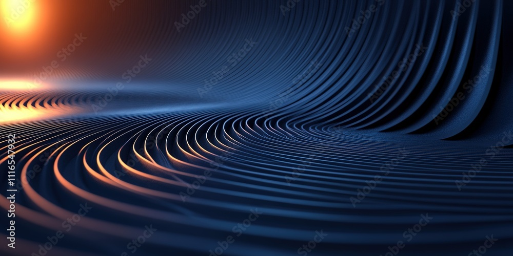 Poster abstract waves create a mesmerizing pattern with gradients of orange and blue under soft lighting