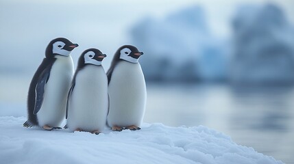 Obraz premium A group of penguins huddled together on a snowy expanse