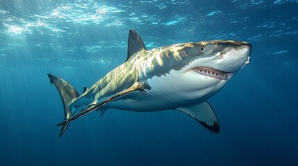 Naklejka premium A powerful shark gliding through the deep ocean
