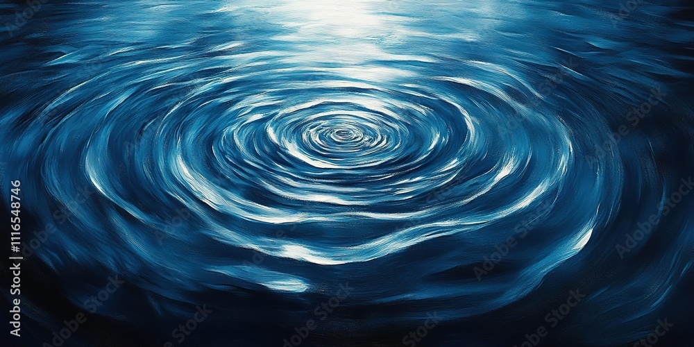 Poster ripples on water surface under soft light create an abstract pattern of waves and reflections