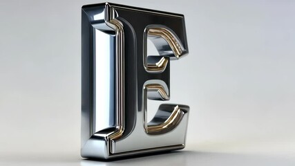 Metallic letter E displayed on a smooth surface with reflective shine in bright lighting - Powered by Adobe