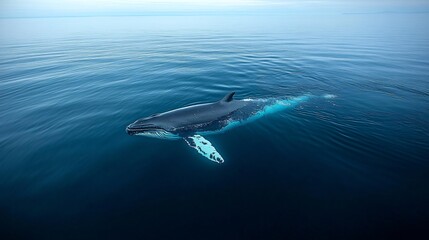 Fototapeta premium A whale surfacing in a vast ocean expanse