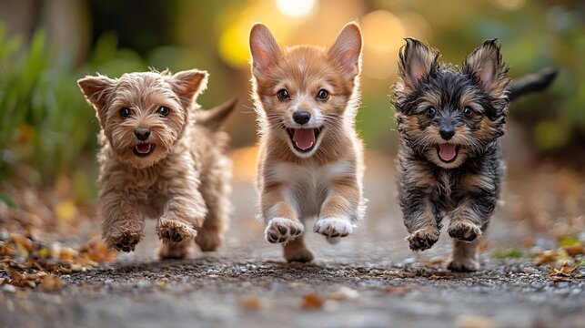 A heartwarming scene of family pets playing together