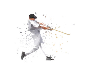 Baseball player, batter, isolated low poly vector illustration. Team sport athlete