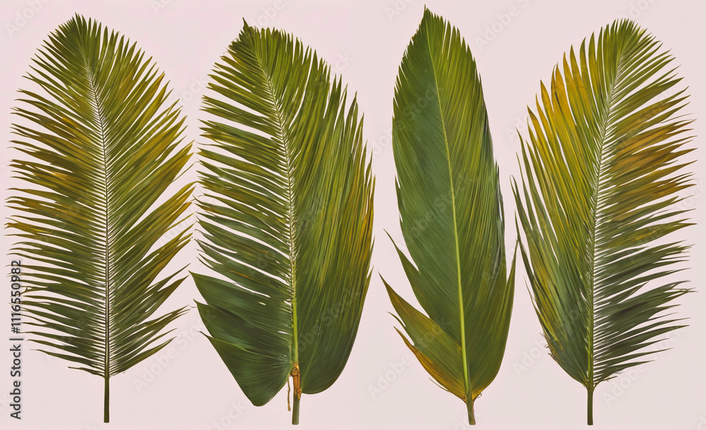 Poster four green leaves are shown in the image. they are all the same size and shape. the leaves are arran