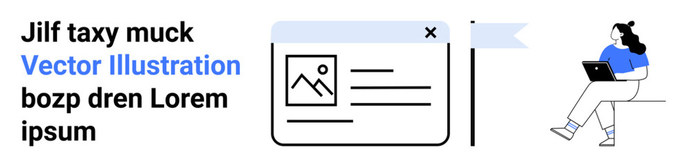 Laptop user in relaxed position, text frame with placeholder text. Ideal for web design, blogs, remote work themes, landing pages, tech articles, educational content, UIUX design. Landing page